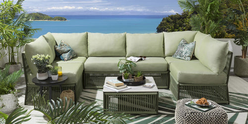 Virasat Outdoor Sofa Set 6 Seater and 1 Center Table Set (Green) Braided & Rope-VIRASAT FURNITURE & FURNISHING