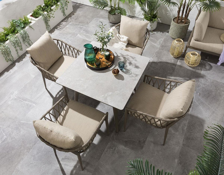 Virasat Carlos Outdoor Garden Patio Dining Set 4 Chairs and 1 Table Set (Beige) Braided & Rope