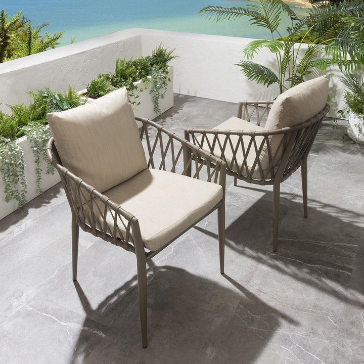 Virasat Carlos Outdoor Garden Patio Dining Set 4 Chairs and 1 Table Set (Beige) Braided & Rope