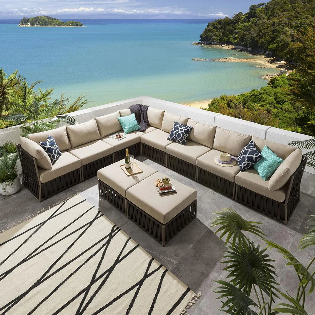 VIRASAT FURNITURE OUTDOOR ROPE SOFA SET 8-SEATER WITH 2 OTTOMANS (BROWN)