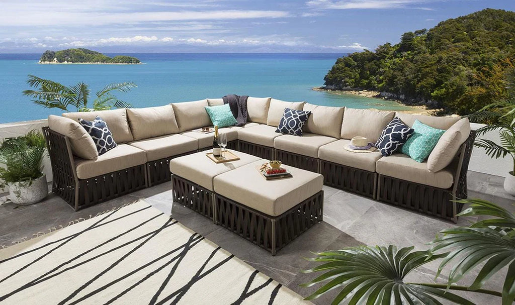 VIRASAT FURNITURE OUTDOOR ROPE SOFA SET 8-SEATER WITH 2 OTTOMANS (BROWN)