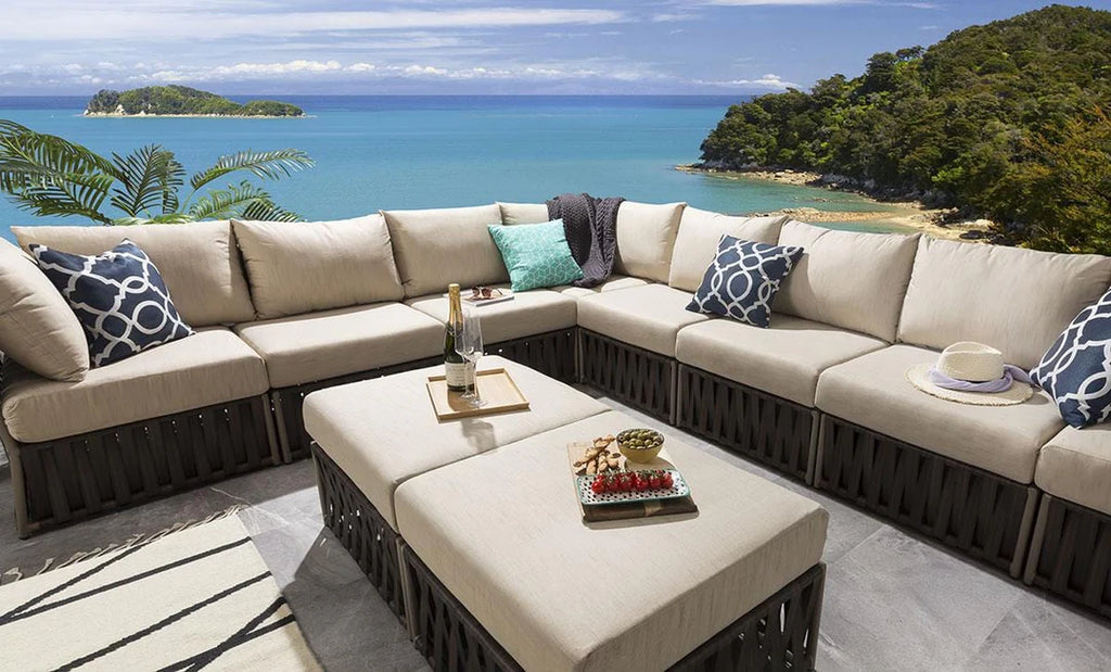 VIRASAT FURNITURE OUTDOOR ROPE SOFA SET 8-SEATER WITH 2 OTTOMANS (BROWN)