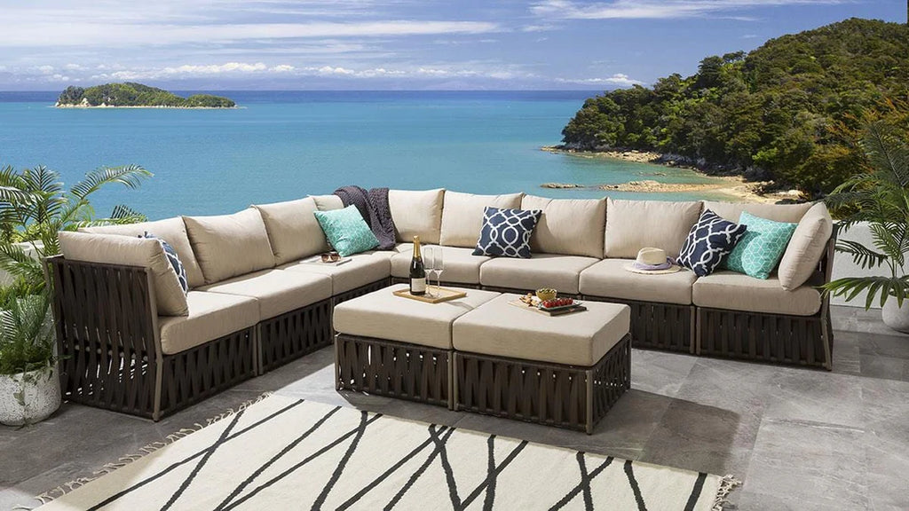 VIRASAT FURNITURE OUTDOOR ROPE SOFA SET 8-SEATER WITH 2 OTTOMANS (BROWN)