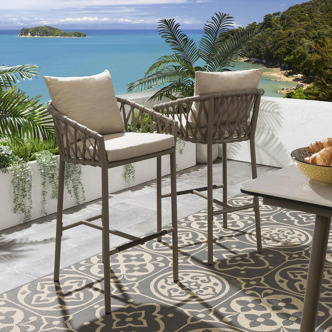 Virasat Teófila Outdoor Patio Bar Set 2 Chairs and 1 Table Set Braided & Rope