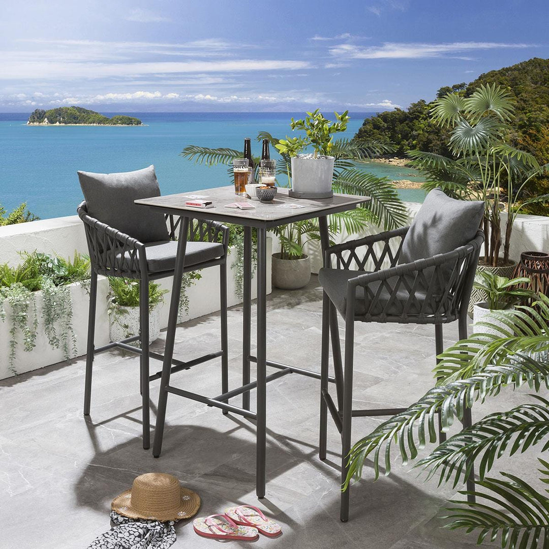 Virasat Teófila Outdoor Patio Bar Set 2 Chairs and 1 Table Set Braided & Rope