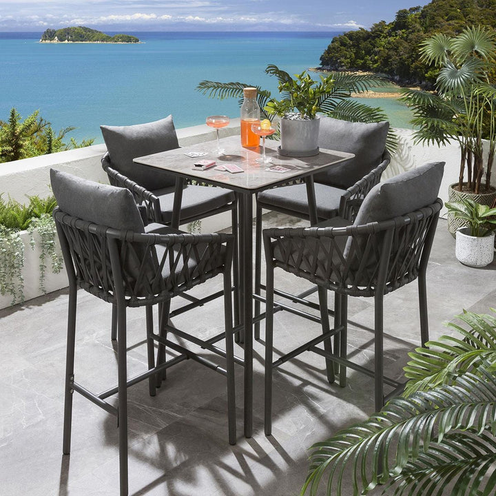 Virasat Verónica Outdoor Patio Bar Set 4 Chairs and 1 Table Set Braided & Rope