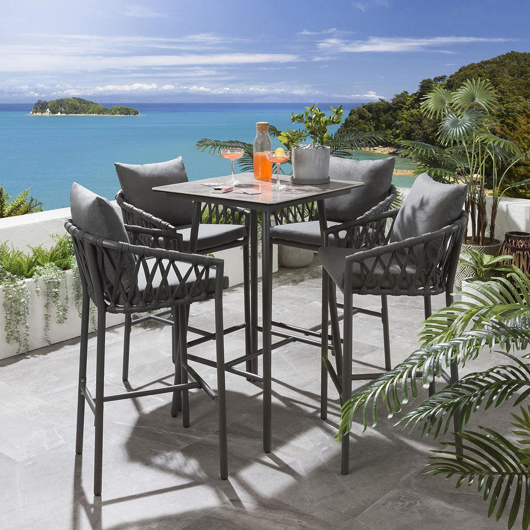 Virasat Verónica Outdoor Patio Bar Set 4 Chairs and 1 Table Set Braided & Rope