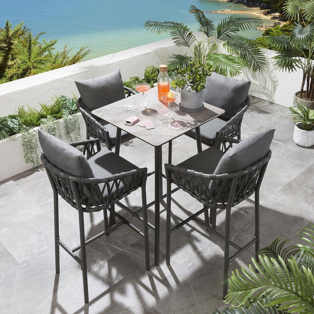 Virasat Verónica Outdoor Patio Bar Set 4 Chairs and 1 Table Set Braided & Rope