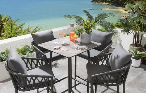 Virasat Outdoor Patio Bar Set 4 Chairs and 1 Table Set Braided & Rope-VIRASAT FURNITURE & FURNISHING