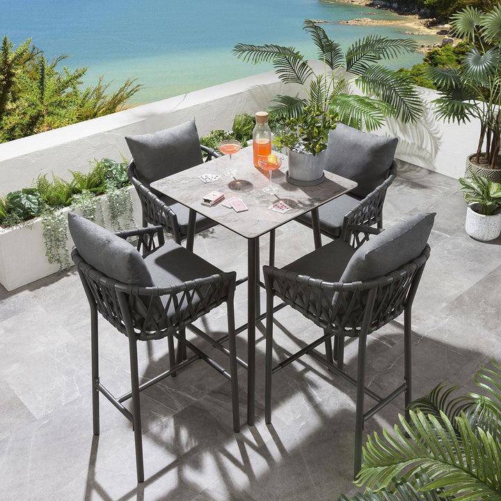 Virasat Verónica Outdoor Patio Bar Set 4 Chairs and 1 Table Set Braided & Rope