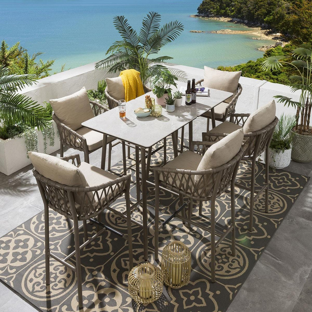 Virasat Rafaela Outdoor Patio Bar Set 6 Chairs and 1 Table Set Braided & Rope