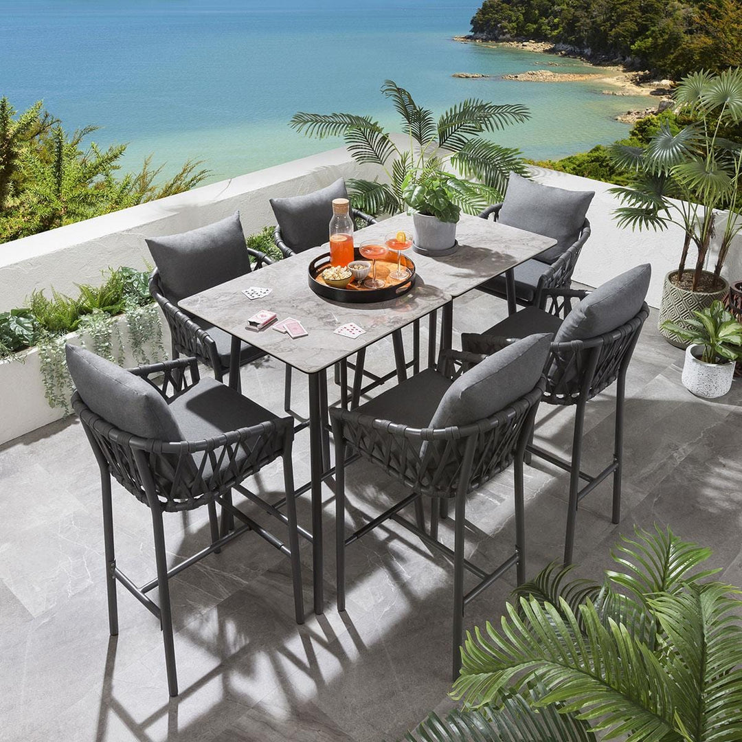 Virasat Rafaela Outdoor Patio Bar Set 6 Chairs and 1 Table Set Braided & Rope