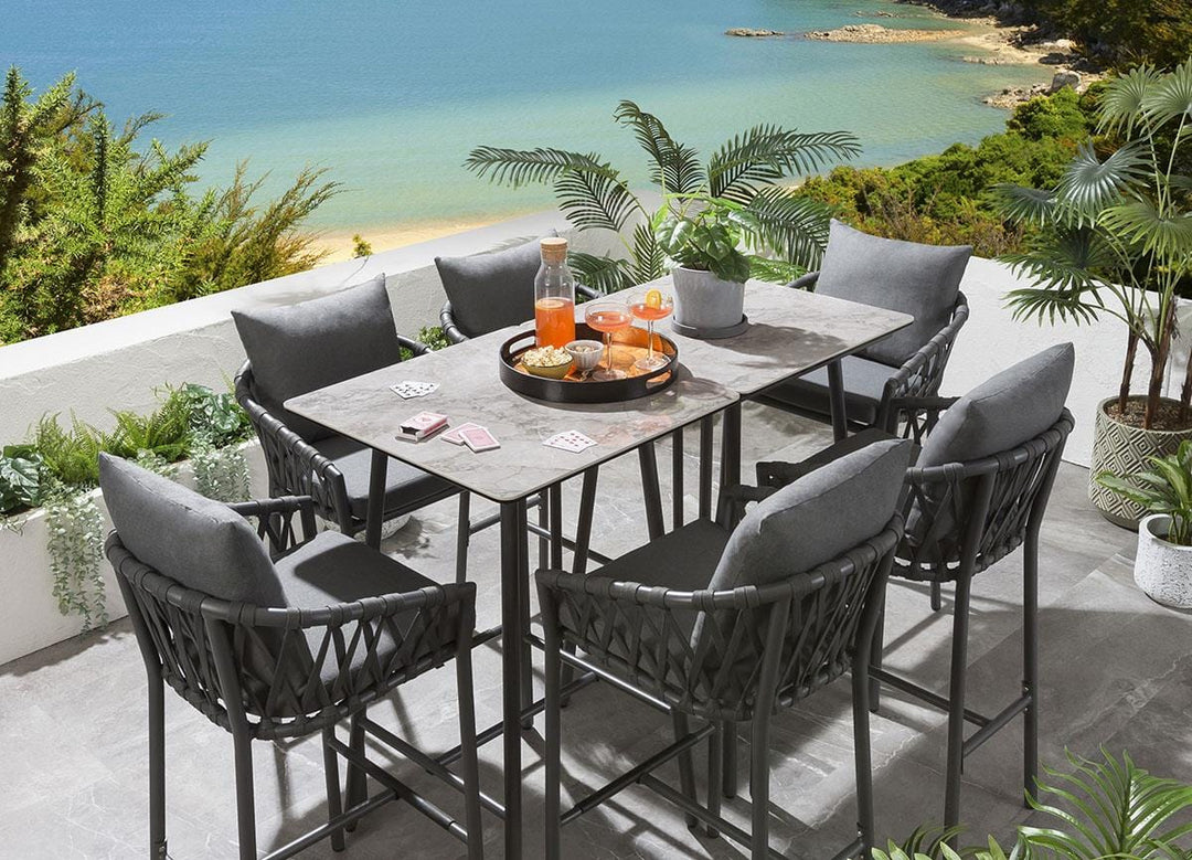 Virasat Rafaela Outdoor Patio Bar Set 6 Chairs and 1 Table Set Braided & Rope