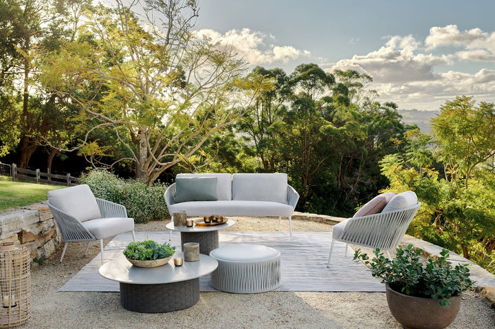 Virasat Eustacia Outdoor Sofa Set 2 Seater, 2 Single Seater, 1 Ottoman, 1 Center Table + 1 side table Set (Grey) Braided & Rope