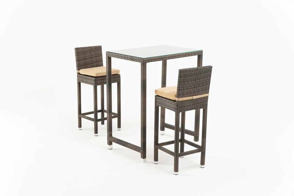 Virasat Outdoor Patio Bar Sets 2 Chairs 1 Table Brown-VIRASAT FURNITURE & FURNISHING