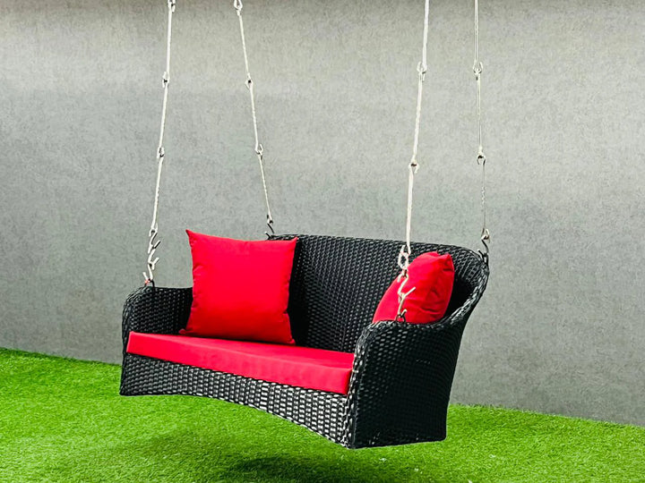 Virasat Mcdaniel Double Seater Hanging Swing Without Stand For Balcony , Garden Swing (Black + Red)