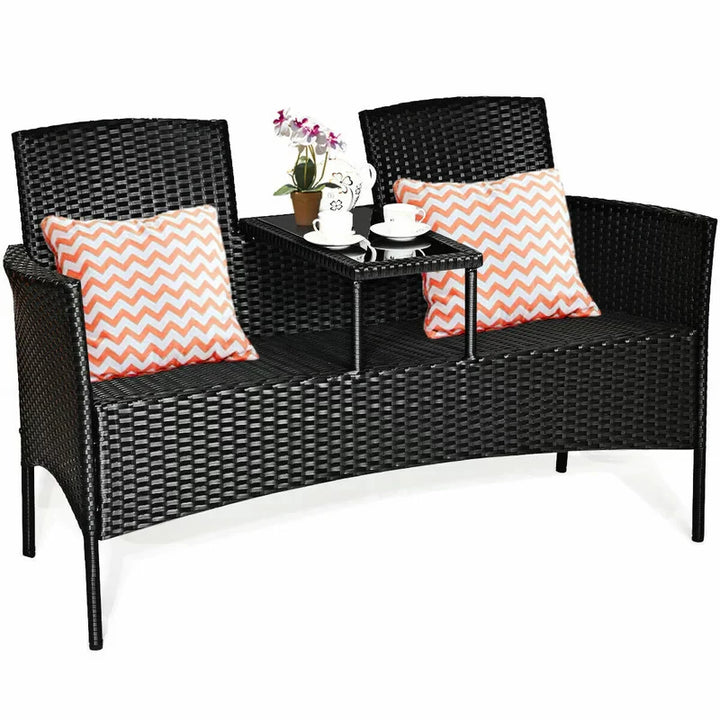 Virasat Garden Patio Seating Set of 2 Attached Chairs and Table Set Balcony Furniture Coffee Table Set(Black)