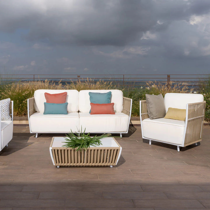 Virasat Swoop Outdoor Garden Balcony Sofa Set 2 Seater, 2 Single seater and 1 Table Set (Beige + White)