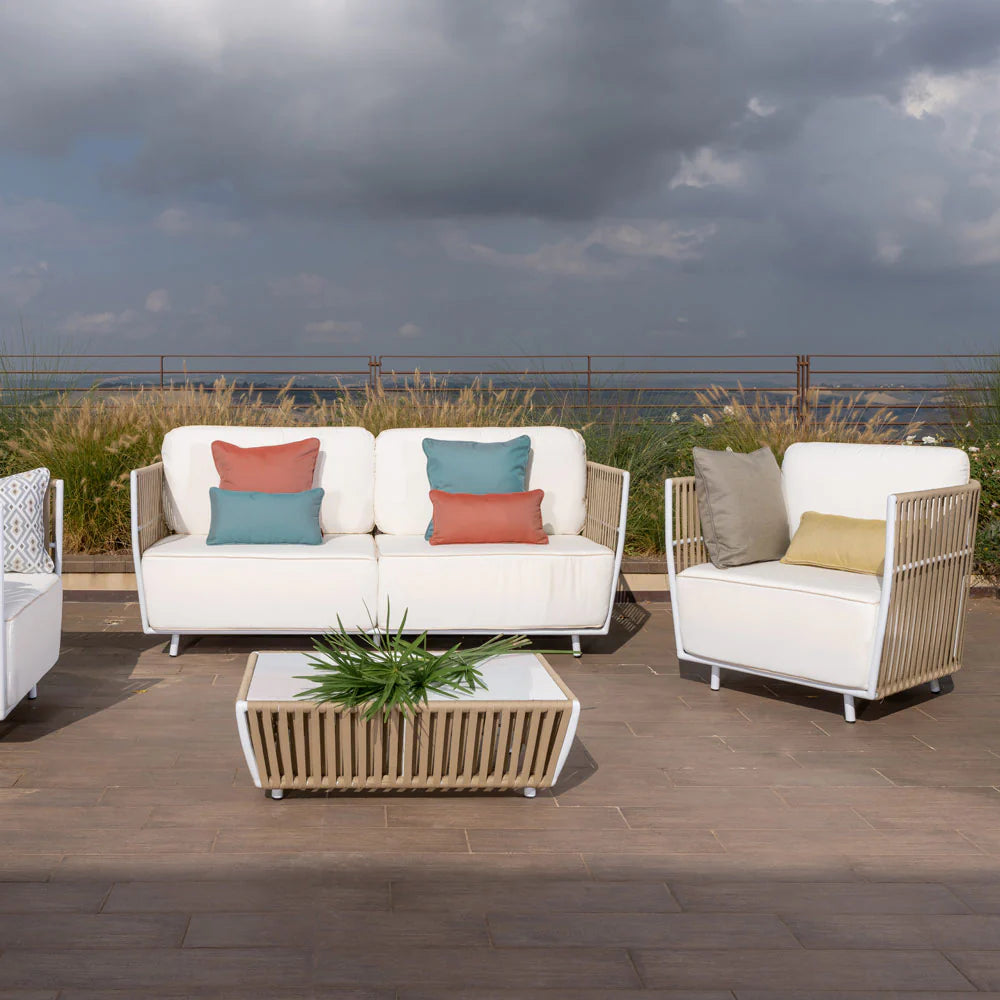 Virasat Outdoor Garden Balcony Sofa Set 2 Seater, 2 Single Seater and 1 Table Set (Beige + White)-VIRASAT FURNITURE & FURNISHING
