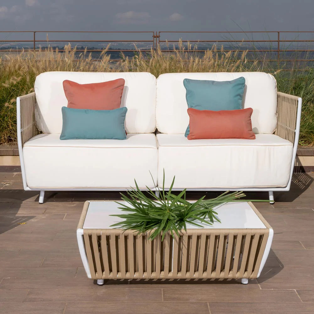 Virasat Swoop Outdoor Garden Balcony Sofa Set 2 Seater, 2 Single seater and 1 Table Set (Beige + White)