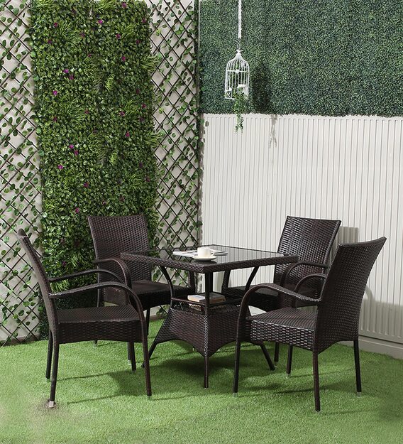 Virasat Outdoor Patio Seating Set 4 Chairs and 1 Table Set (Dark Brown)-VIRASAT FURNITURE & FURNISHING