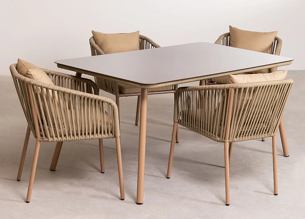 Virasat Outdoor Patio Dining Seating Set 4 Chairs and 1 Table Set Braided & Rope-VIRASAT FURNITURE & FURNISHING