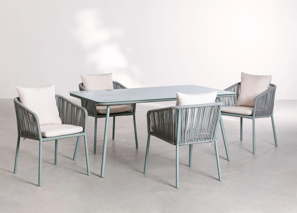 Virasat Outdoor Patio Dining Seating Set 4 Chairs and 1 Table Set Braided & Rope-VIRASAT FURNITURE & FURNISHING