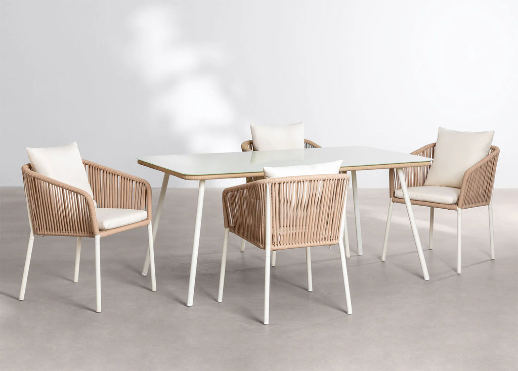 Virasat Outdoor Patio Dining Seating Set 4 Chairs and 1 Table Set Braided & Rope-VIRASAT FURNITURE & FURNISHING
