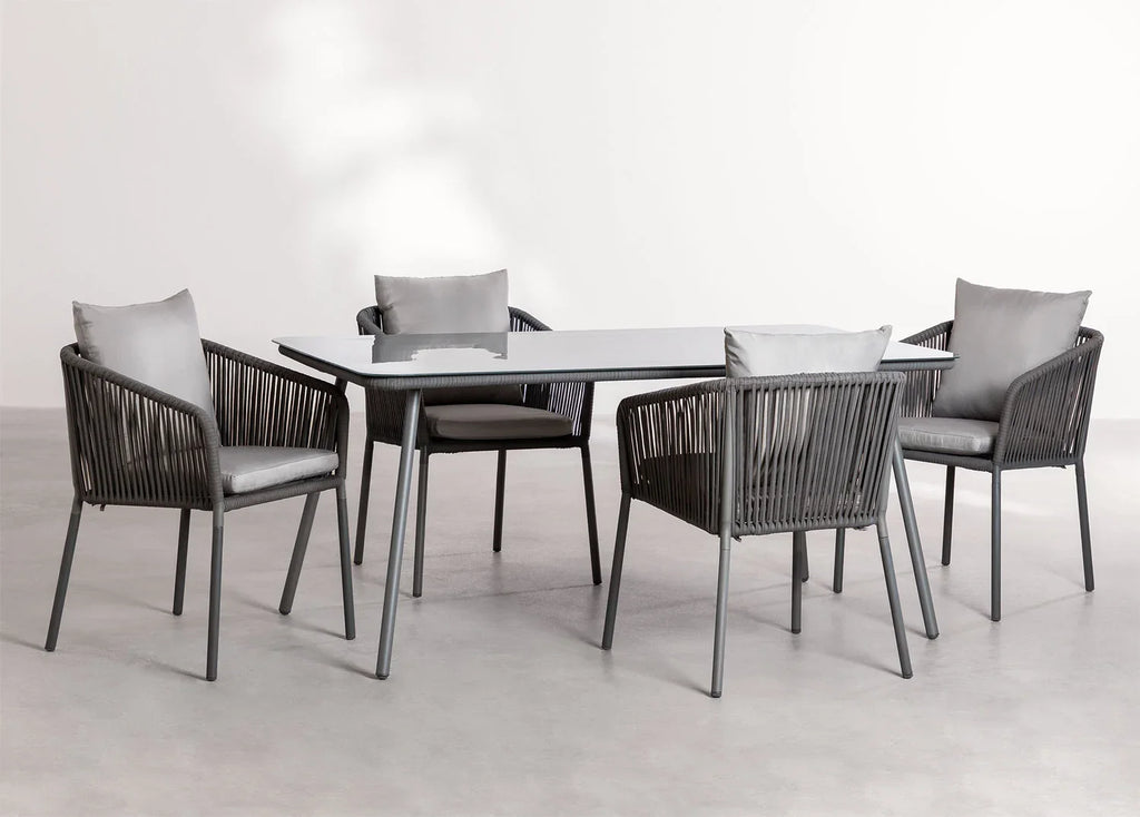 Virasat Outdoor Patio Dining Seating Set 4 Chairs and 1 Table Set Braided & Rope-VIRASAT FURNITURE & FURNISHING