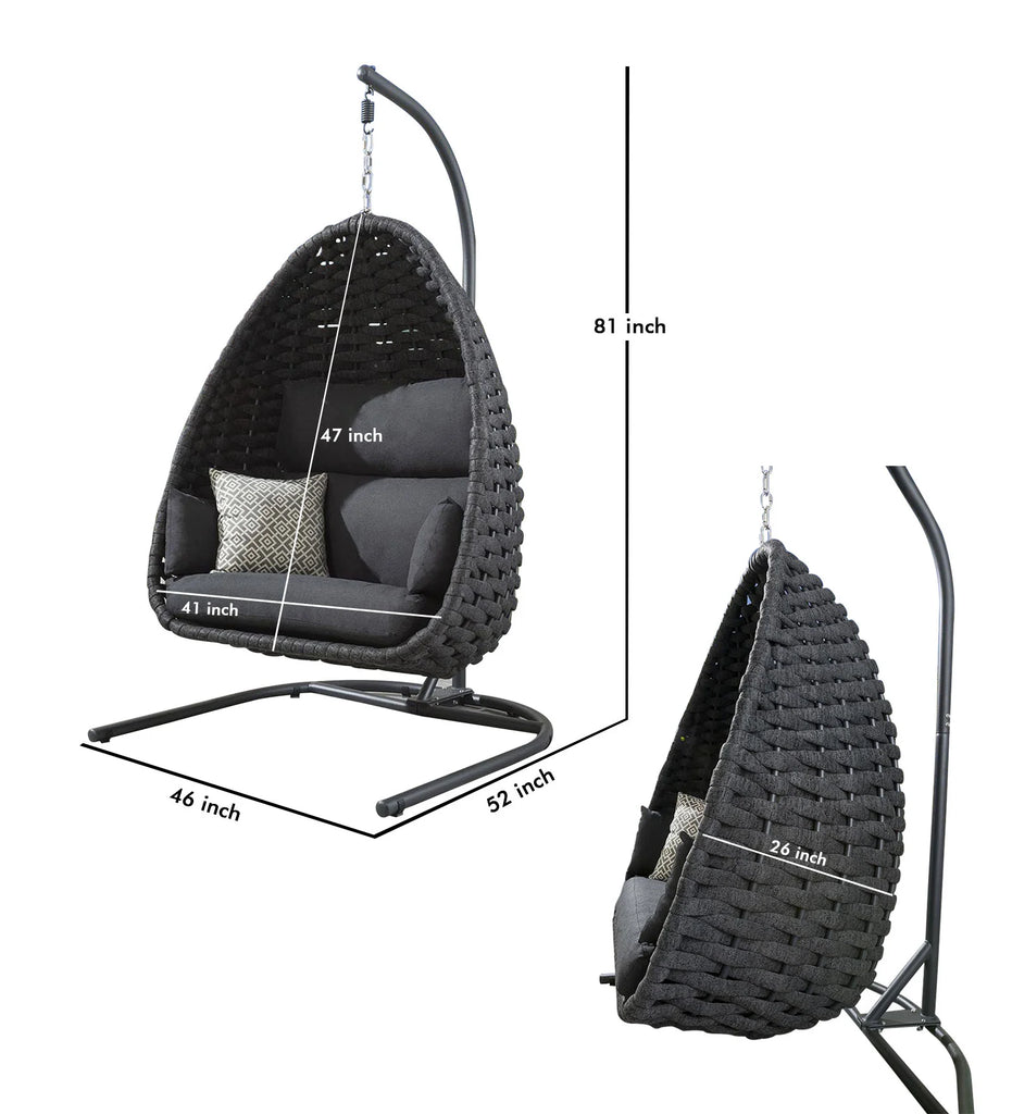 Virasat Single Seater Hanging Swing With Stand For Balcony, Garden (Grey) Braided & Rope-VIRASAT FURNITURE & FURNISHING