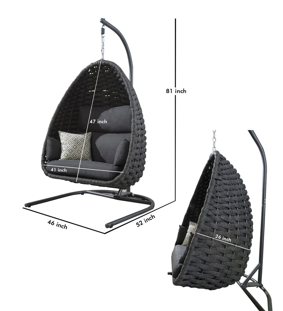 VIRASAT FURNITURE SINGLE SEATER HANGING SWING WITH STAND FOR BALCONY & GARDEN (GREY) BRAIDED & ROPE