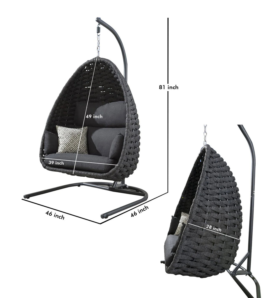 Virasat Single Seater Hanging Swing With Stand For Balcon, Garden (Silk Grey) Braided & Rope-VIRASAT FURNITURE & FURNISHING