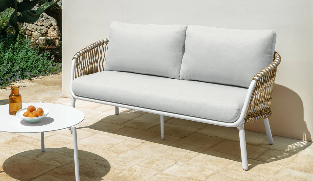 Virasat Outdoor Sofa Set 2 Seater, 2 Single Seater, and 1 Center Table Set (White+Tan) Braided & Rope-VIRASAT FURNITURE & FURNISHING