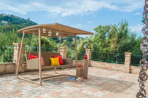 Virasat Three Seater Hanging Swing With Stand For Balcony, Garden Swing (Tan)-VIRASAT FURNITURE & FURNISHING