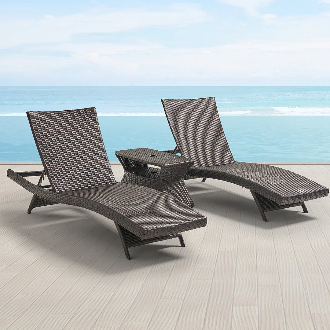 Virasat Curro Outdoor Swimming Poolside Lounger (Set of 2) With 1 Side Table (Brown)