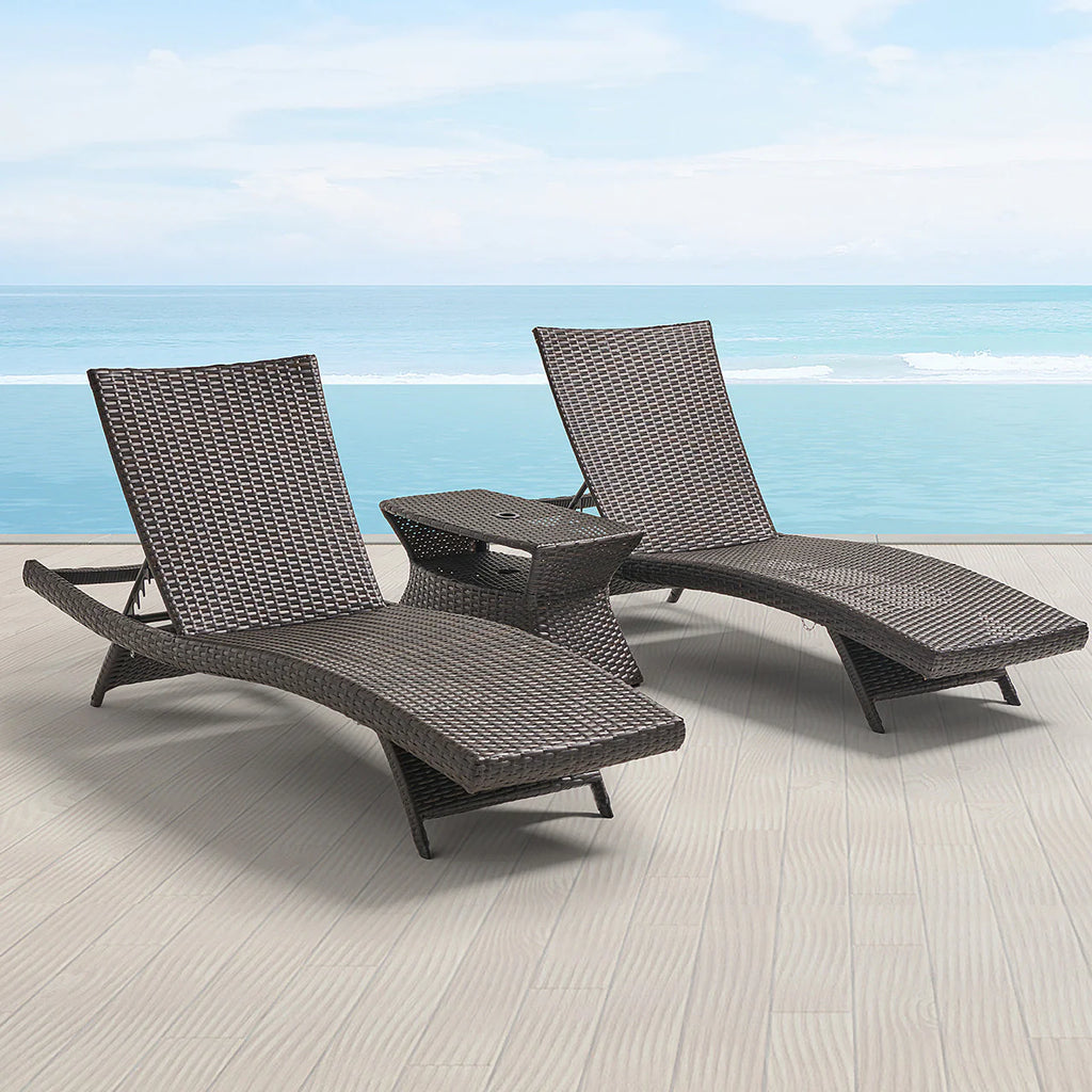 Virasat Outdoor Poolside Lounger Set of 2 With Table-VIRASAT FURNITURE & FURNISHING