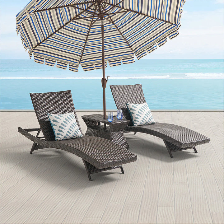 Virasat Curro Outdoor Swimming Poolside Lounger (Set of 2) With 1 Side Table (Brown)