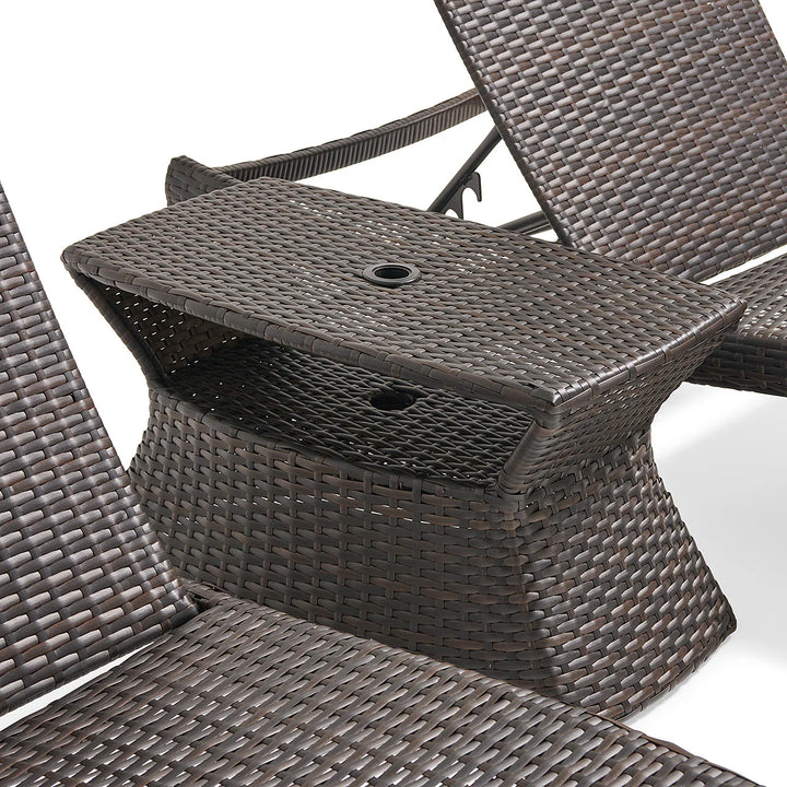 Virasat Curro Outdoor Swimming Poolside Lounger (Set of 2) With 1 Side Table (Brown)