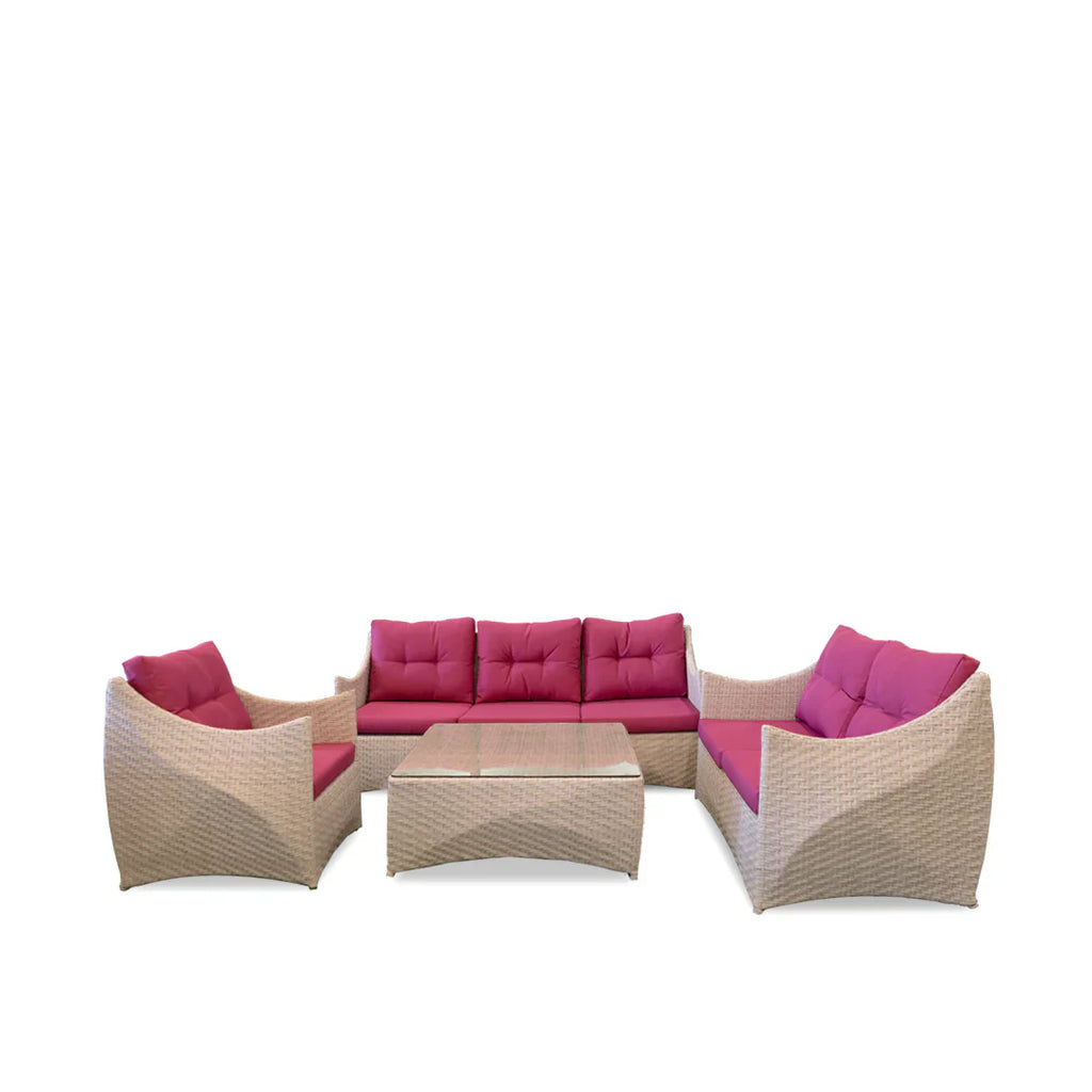 Virasat Outdoor Garden Balcony Sofa Set 3 Seater, 2 Seater, 1 Single Seater and 1 Center Table Set (Cream & Pink)-VIRASAT FURNITURE & FURNISHING