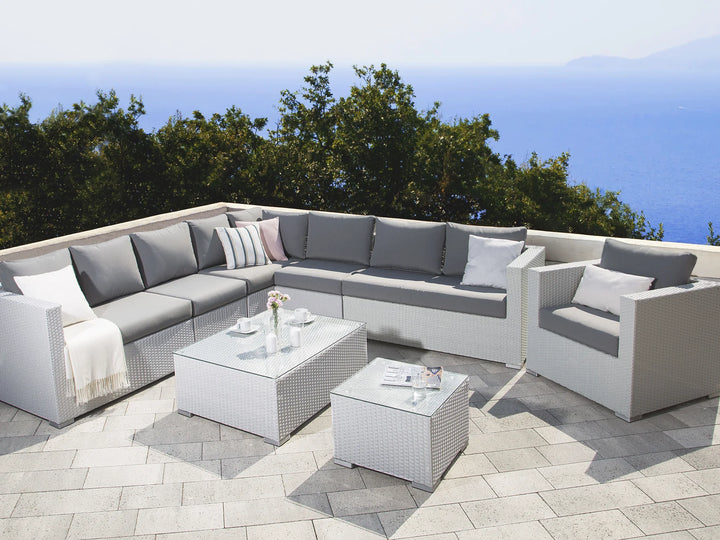Virasat Outdoor Sofa Set 8 Seater, Single Seater and 2 Center Table Set (White + Grey)