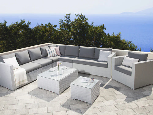 VIRASAT FURNITURE OUTDOOR ROPE SOFA SET 9-SEATER WITH 2 CENTER TABLES (WHITE & GREY)