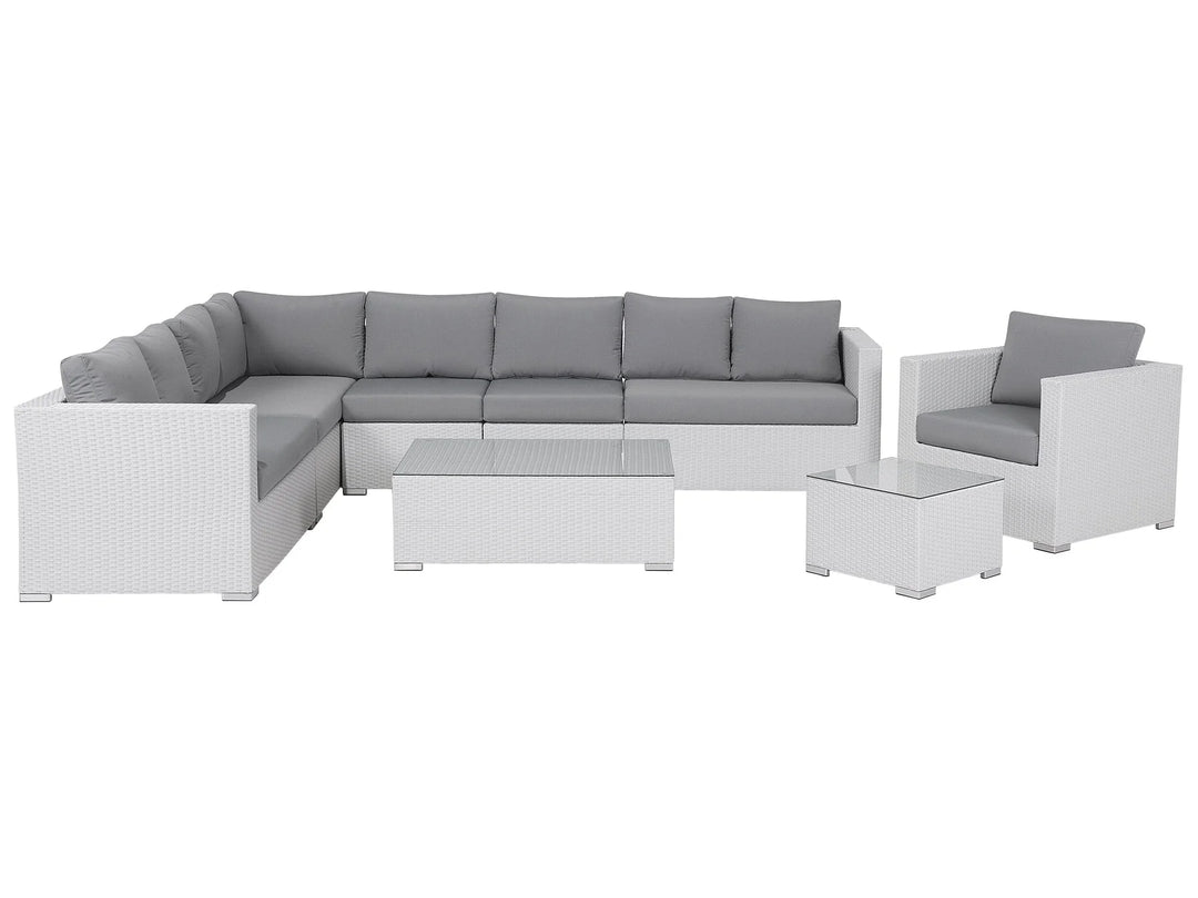 Virasat Outdoor Sofa Set 8 Seater, Single Seater and 2 Center Table Set (White + Grey)