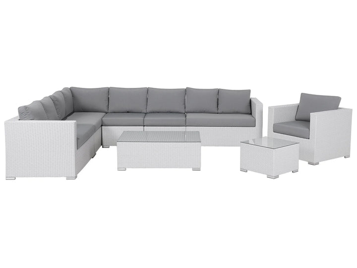 Virasat Outdoor Sofa Set 8 Seater, Single Seater and 2 Center Table Set (White + Grey)
