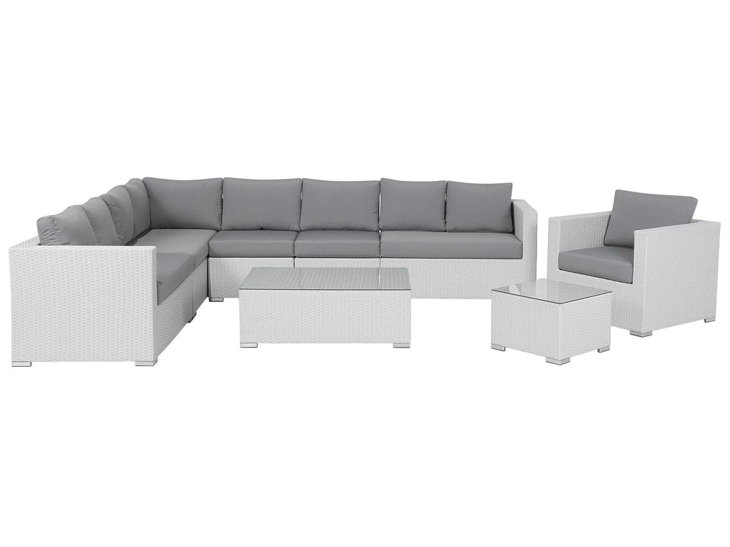 Virasat Outdoor Sofa Set 8 Seater, Single Seater and 2 Center Table Set (White + Grey)-VIRASAT FURNITURE & FURNISHING