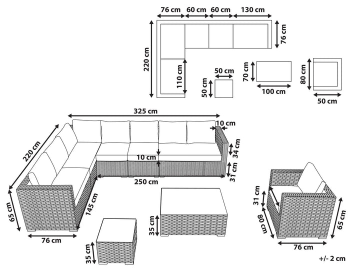 Virasat Outdoor Sofa Set 8 Seater, Single Seater and 2 Center Table Set (White + Grey)