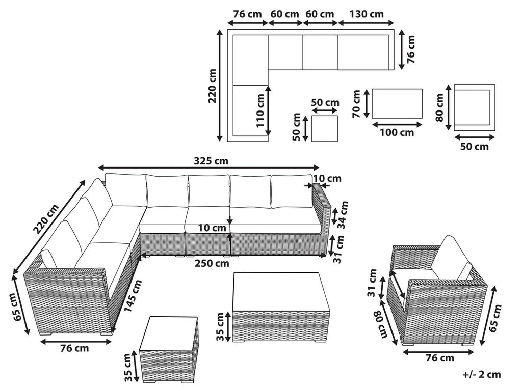 VIRASAT FURNITURE OUTDOOR ROPE SOFA SET 9-SEATER WITH 2 CENTER TABLES (WHITE & GREY)