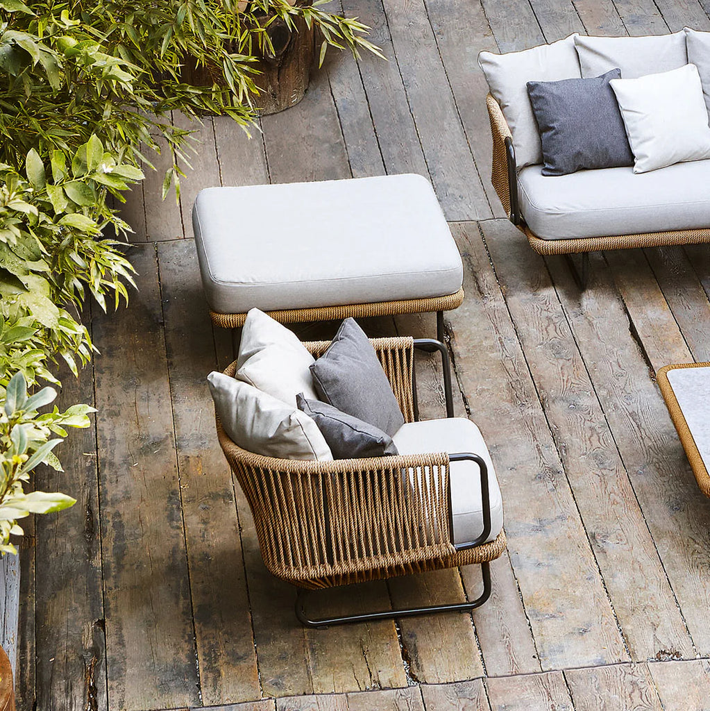 Virasat Outdoor Sofa Set 2 Seater, 2 Single Seater and 1 Center Table with Ottoman (Tan) Braided & Rope-VIRASAT FURNITURE & FURNISHING