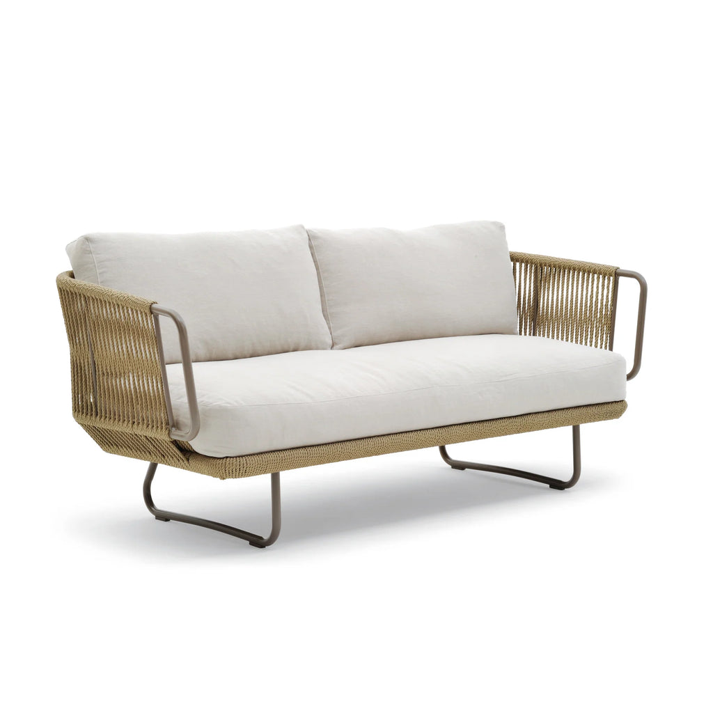 VIRASAT FURNITURE OUTDOOR ROPE SOFA SET 6-SEATER WITH 2 OTTOMANS, CENTER & SIDE TABLE (TAN & BEIGE)