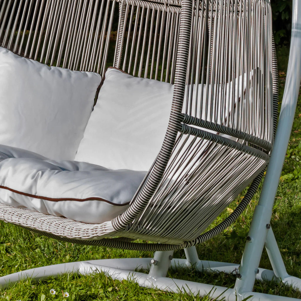 Virasat Double Seater Hanging Swing With Stand For Balcony, Garden Swing (White+Grey)-VIRASAT FURNITURE & FURNISHING