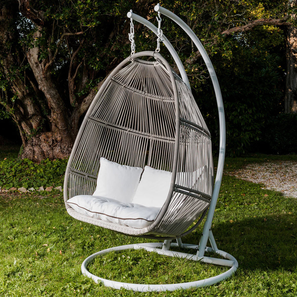 Virasat Double Seater Hanging Swing With Stand For Balcony, Garden Swing (White+Grey)-VIRASAT FURNITURE & FURNISHING